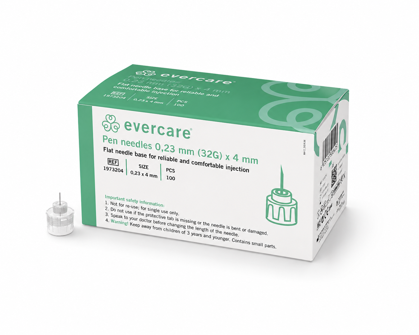 pennkanyler 32G 0,23x4 mm grön 100-pack Evercare