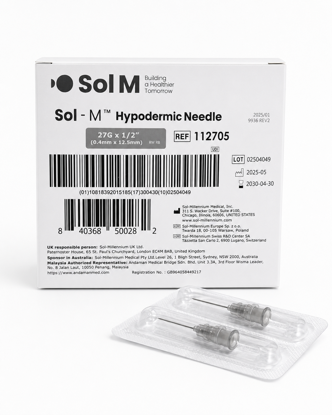 Grå kanyl 27G 0,40 x 12,5 mm – Sol-M hypodermisk kanyl