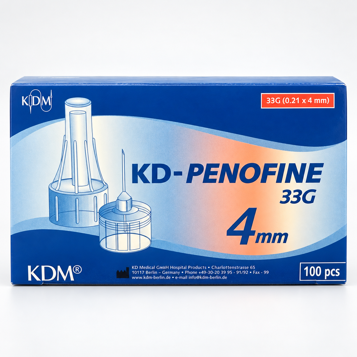 KD-Penofine pennkanyler 33G 0,21 × 4 mm med röd färgkod – 100 st