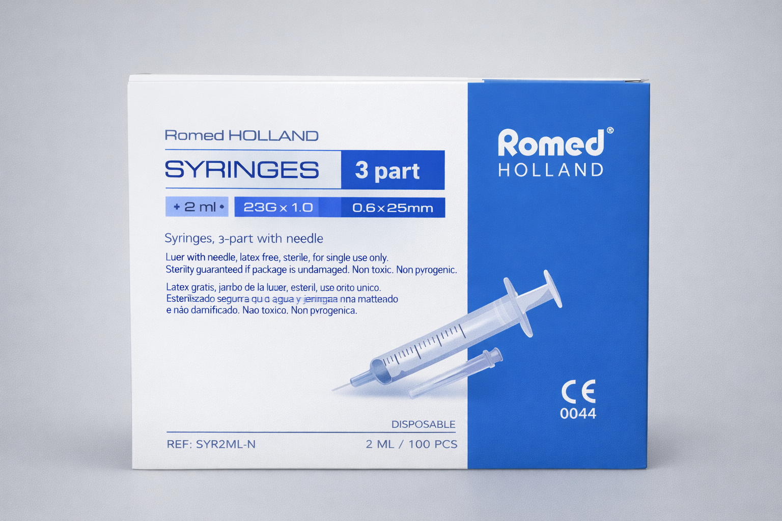 Sprutor 2 ml med blå kanyl 23G (0,6 × 25 mm) 100-pack – Kanyler.com