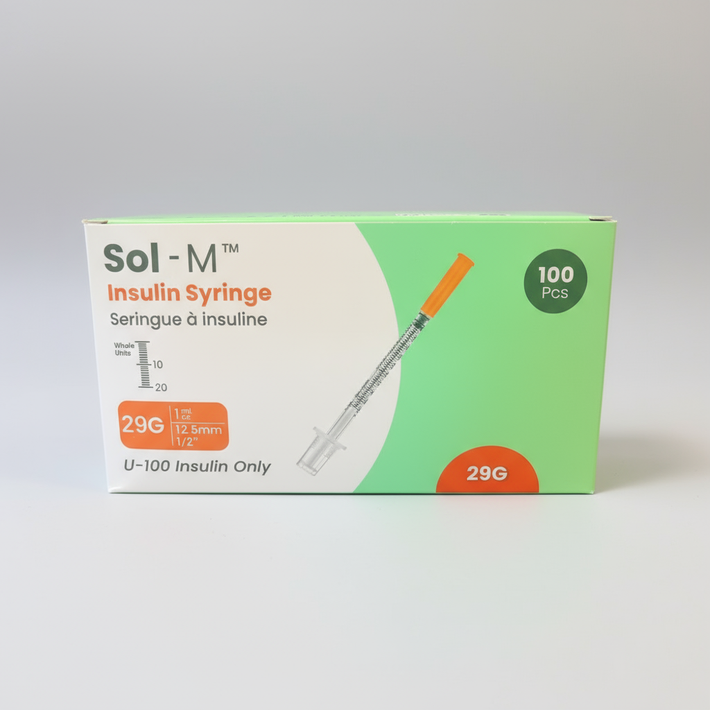 Sprutor med kanyl U-100, 1 ml, 29G (0,30 × 12mm), 100 stycken