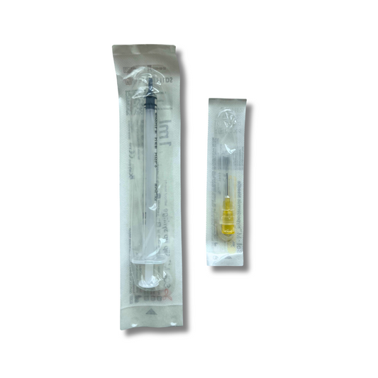100 st Insulin Sprutor 1 ml –Komplett Kit med spruta och Gul Kanyl
