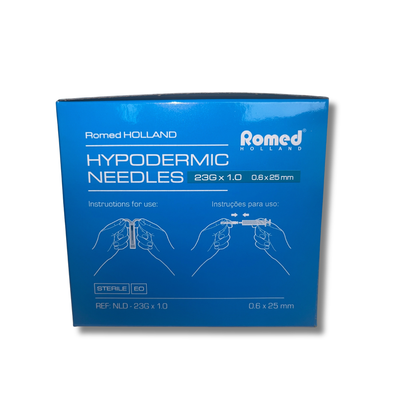 Kanyler 23G 25 mm (0,6 mm) – Romed Blå 100-pack – Kanyler.com