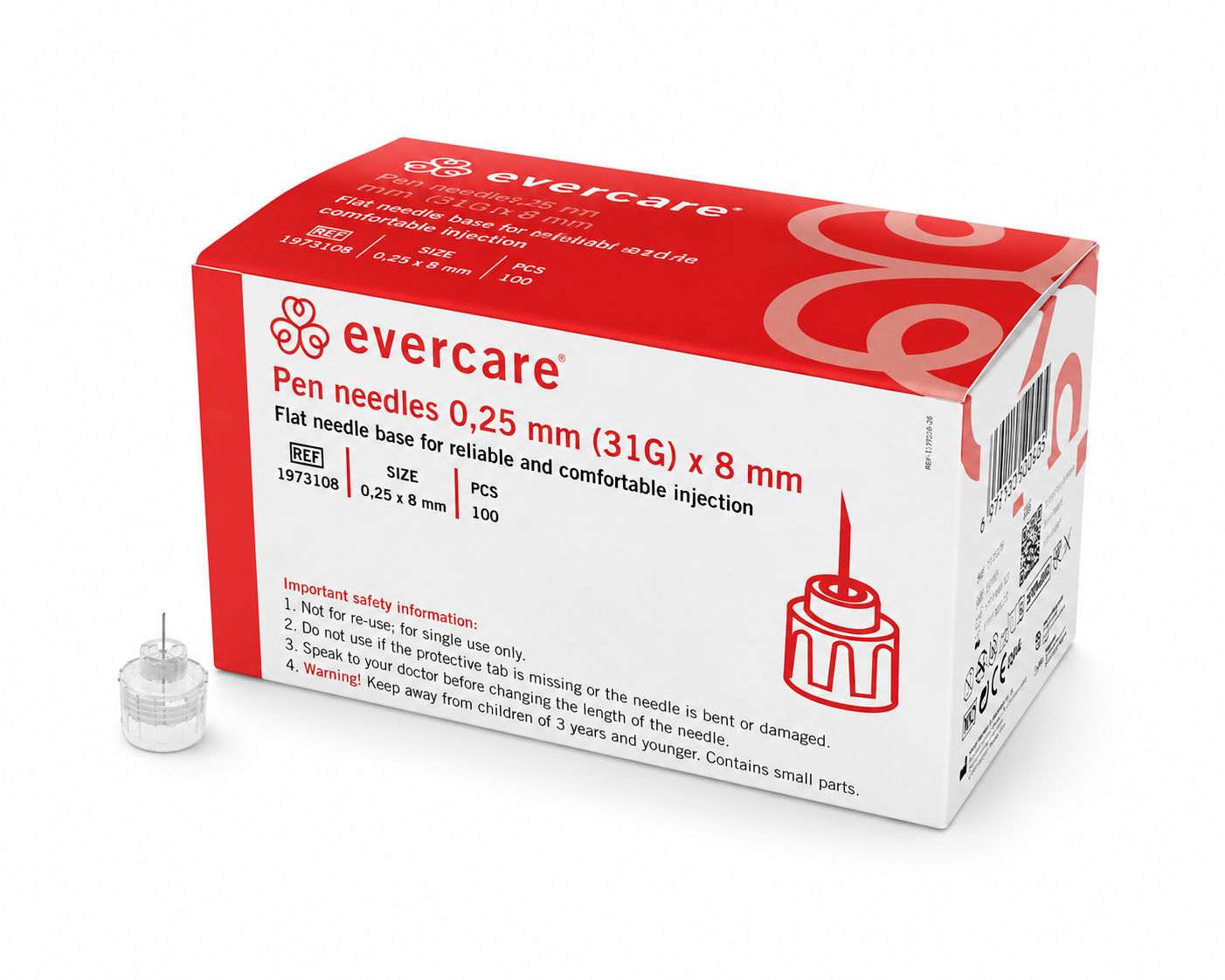 pennkanyler 31G 0,25x8 mm röd 100-pack Evercare 