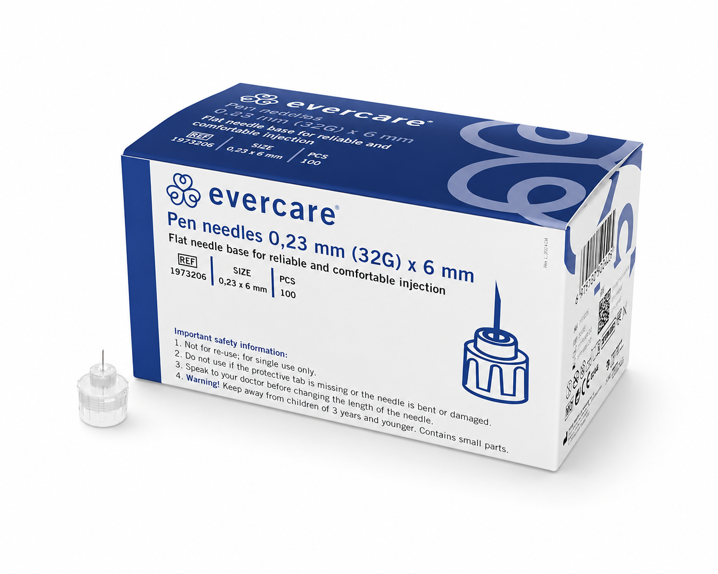 Evercare pennkanyl 32G 0,23x6 mm mörkblå 100-pack