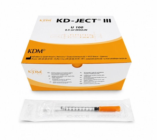 Insulinsprutor 0,5 ml U-100 30G 0,30 × 8 mm från KDM i 100-pack.