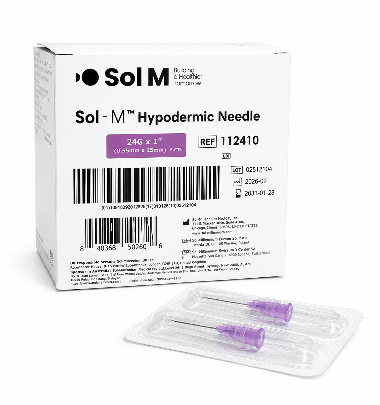 Sol-M lila kanyl 24G 0,55 × 25 mm 100-pack
