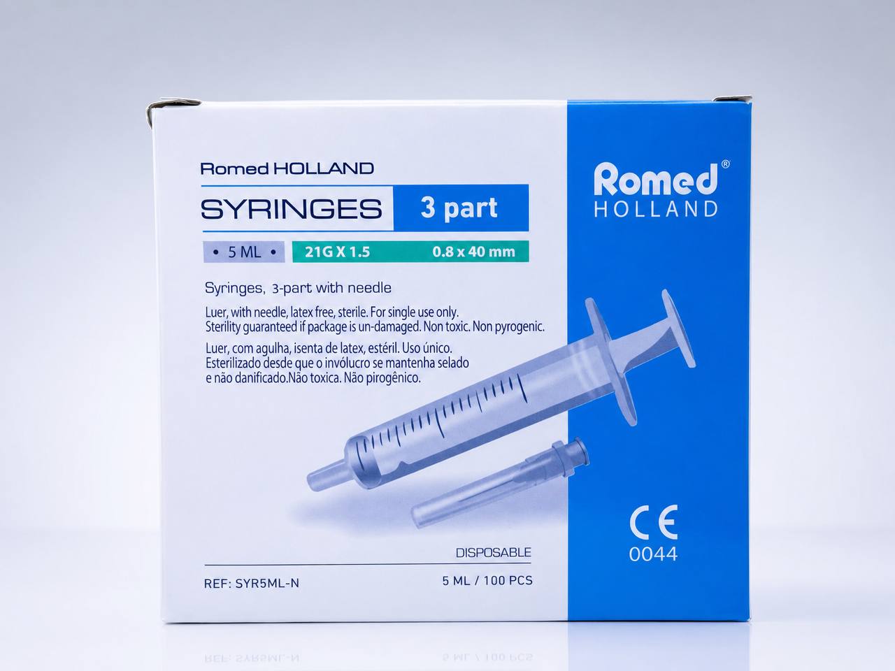  5 ml sprutor med grön kanyl 21G i 100-pack

