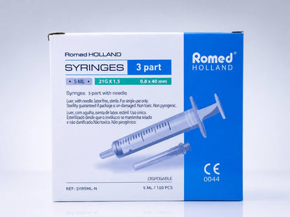  5 ml sprutor med grön kanyl 21G i 100-pack
